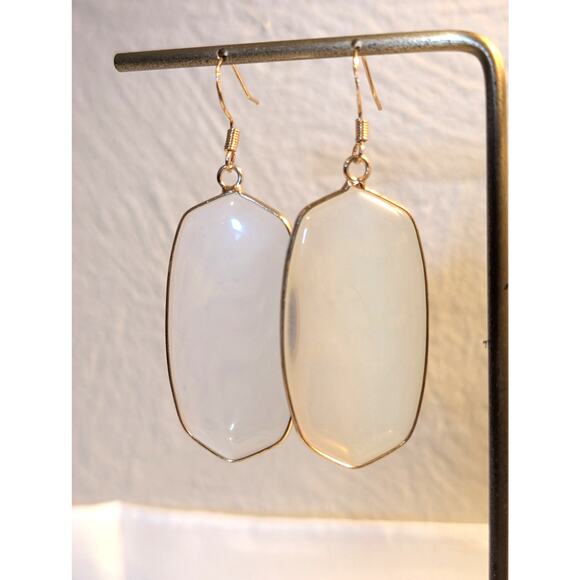 925 Sterling Vermeil Milky Blue Glass Dangle Earrings - Picture 1 of 7